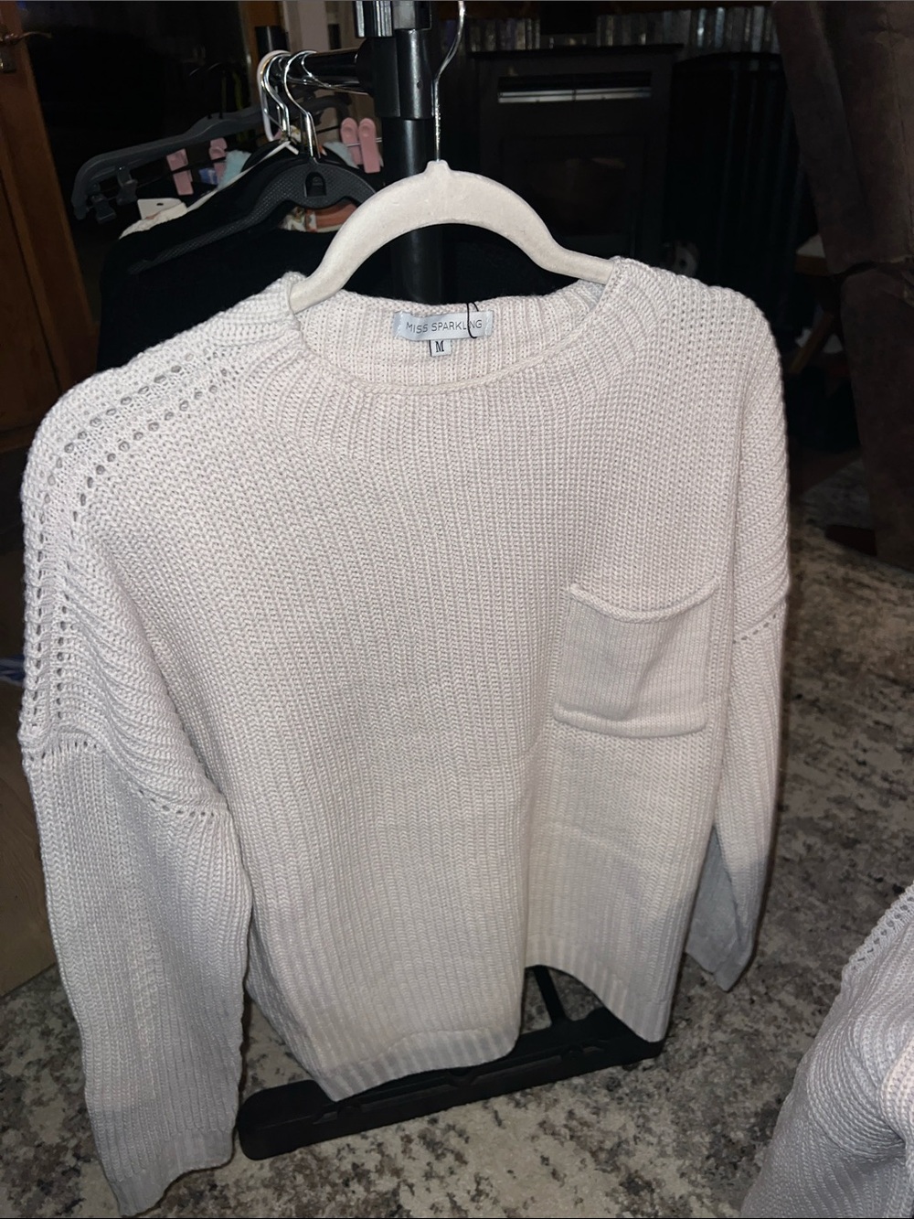 Miss Sparkle Cream Crewneck Pocket Sweater